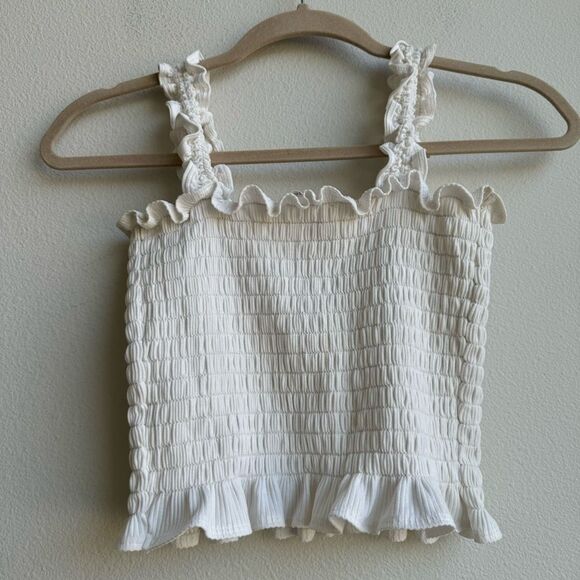 Reformation White Leonore Smocked Ruched Feminine aromantic Tank Top Size Large - Picture 6 of 8